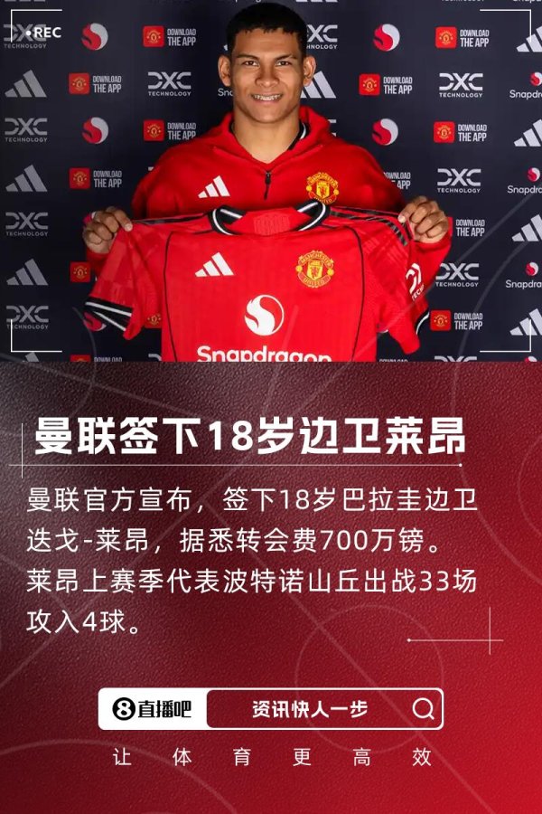 投资未来！官方：曼联签下18岁巴拉圭后场球员莱昂，总价可达700万镑